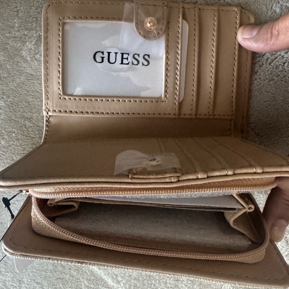 GUESS Cream Monogram Zip Wallet with Gold Logo - Picture 3 of 3